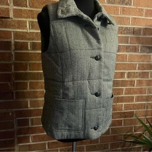 Chaps Denim Women M Wool Blend Button Up Quilted Chevron Print Vest Pockets EUC